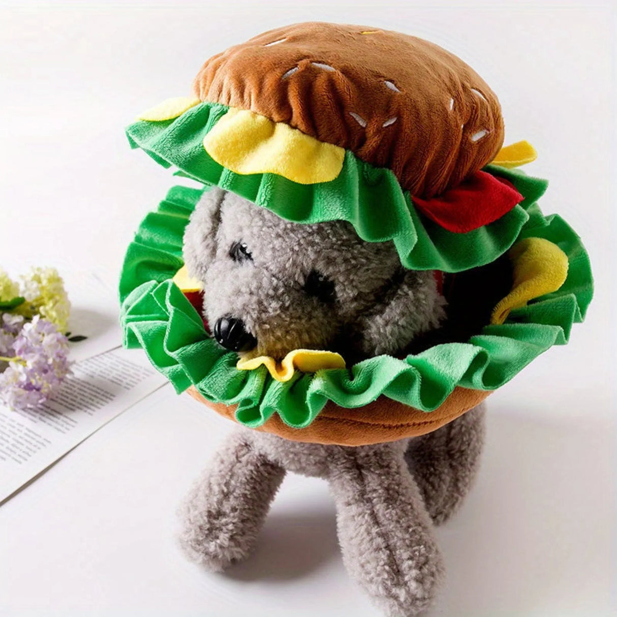 Dog Cat Hamburger Headgear Collar Hat Cartoon Pet Accessories Clothes Funny Costume Elizabethan Ring