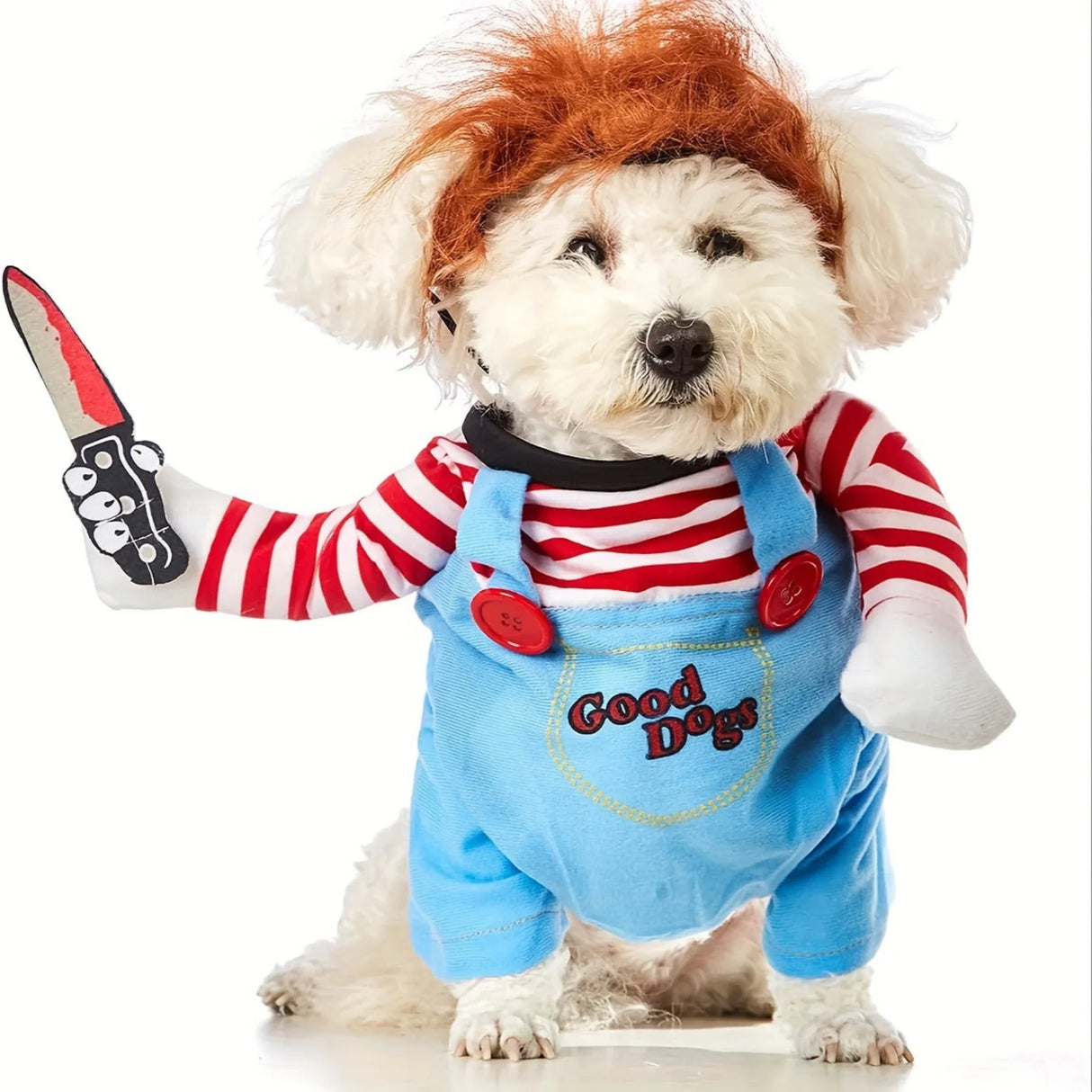 Halloween Deadly Doll Design Pet Dog Costume Halloween Clothes Wig And Knife Novelty Funny Scary Props Outfit Apparel Accessories