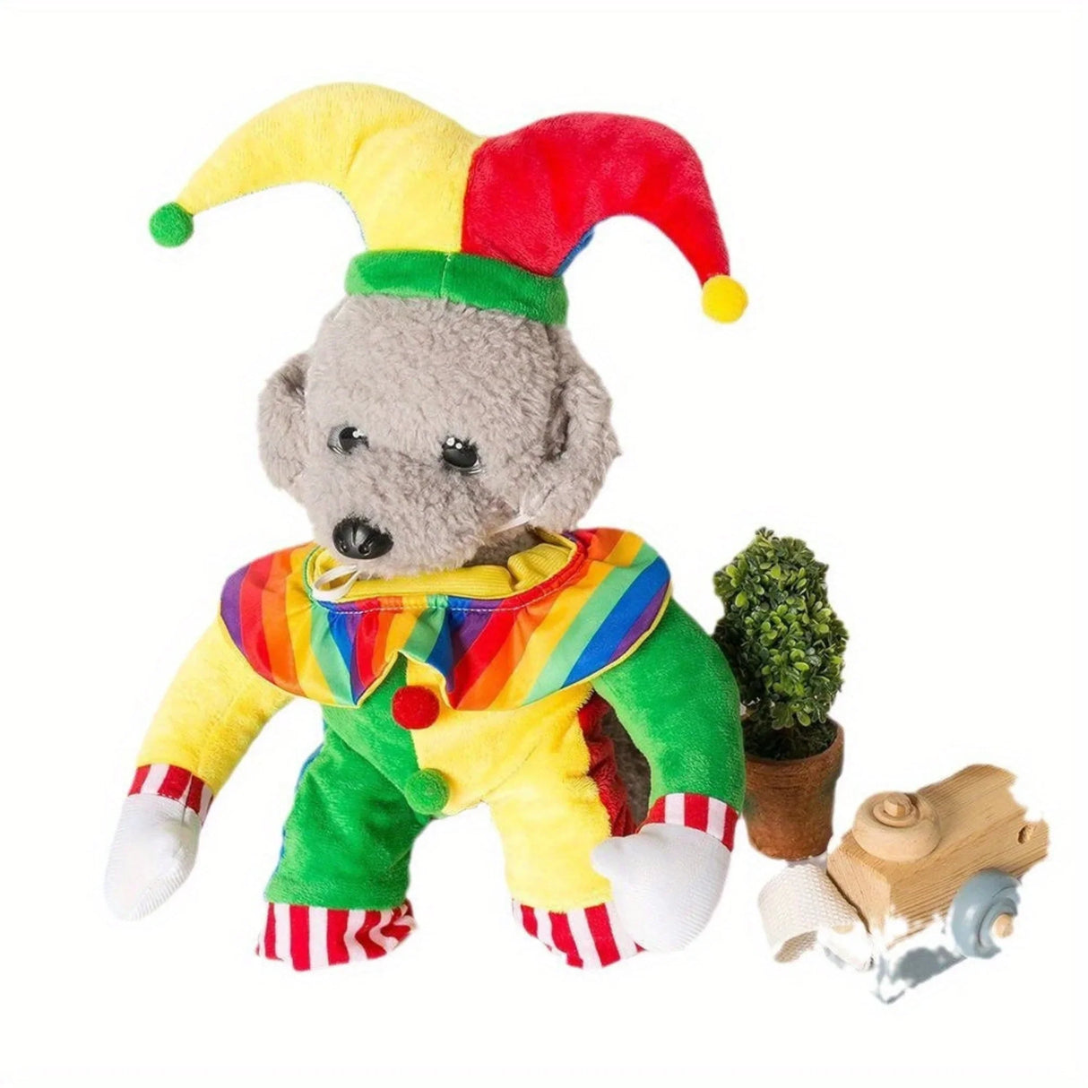 Halloween Clown Costume for Small Dogs & Cats - Funny Pet Costume with Jester Hat, Easy Slip-On Outfit, Soft Polyester Dog Clothes for Pug, Pomeranian, Chihuahua - Cute Halloween Party Costume