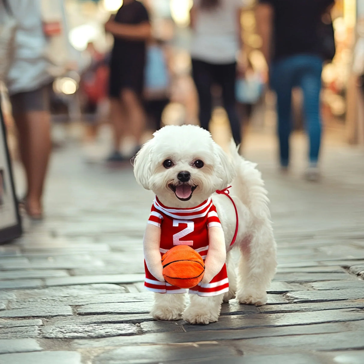 Adjustable Dog Basketball Player Costume - Red & White, Passionate Teenager Style, Polyester, Funny Sports Outfit with Ball Holder Pocket for Small to Medium Breeds, Perfect for Cosplay & Dress-Up, Pet Costume, Dress Up