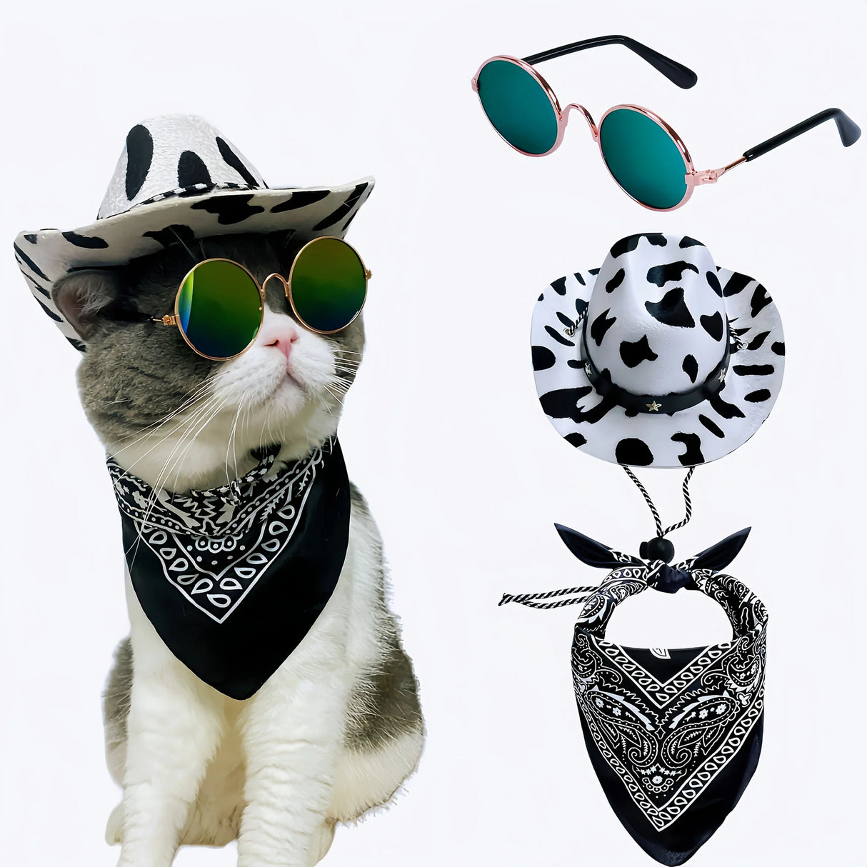 Dog Cowboy Costume Pet Cowboy Hat For Pet Dogs Cat Cowboy Hat With Bandana Scarf Set Party Accessories