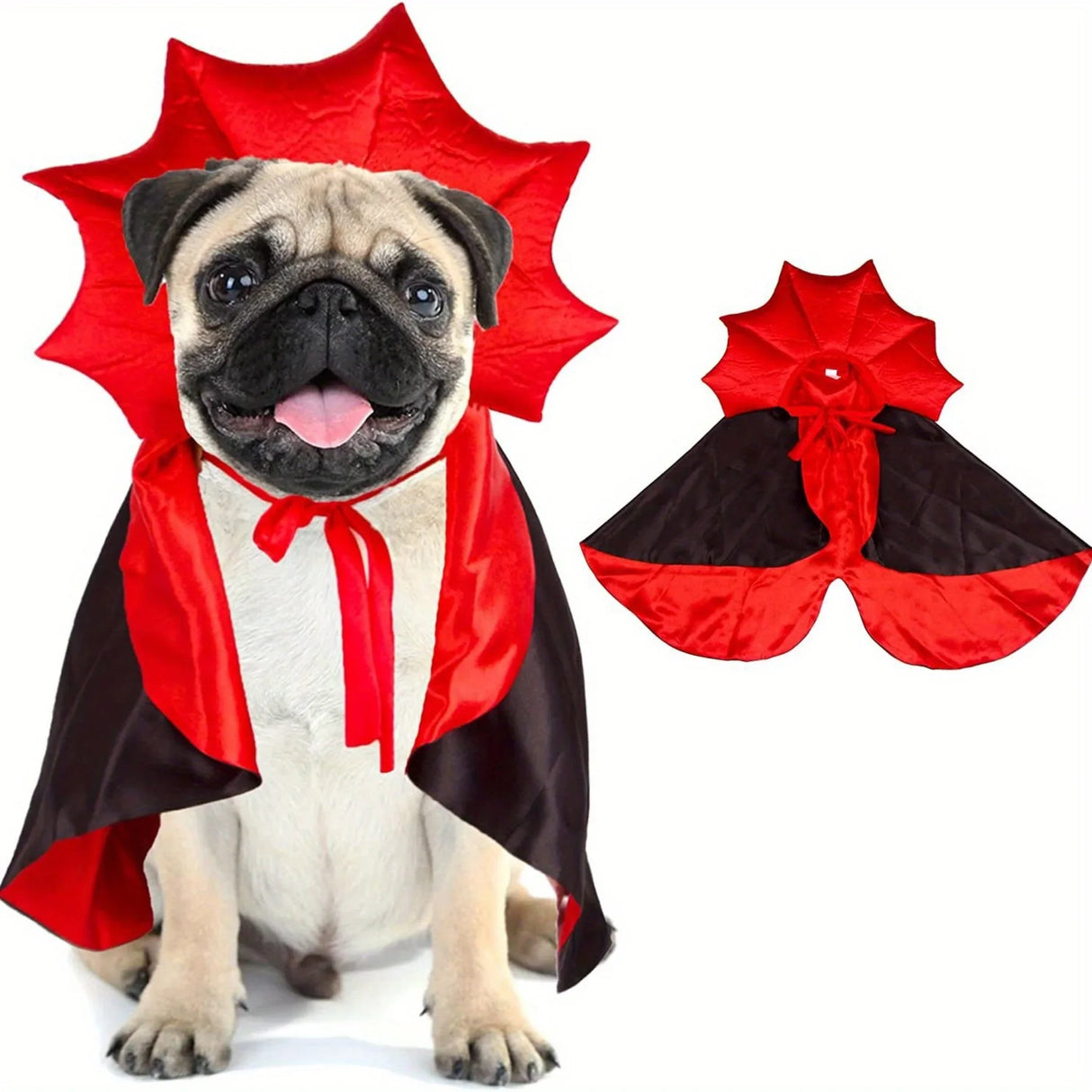 Vampire Devil Dog Costume - Halloween Costumes for Small, Medium, Large Dogs - Red and Black Cloak Cape, Spooky Pet Outfit for Howl-o-ween Night