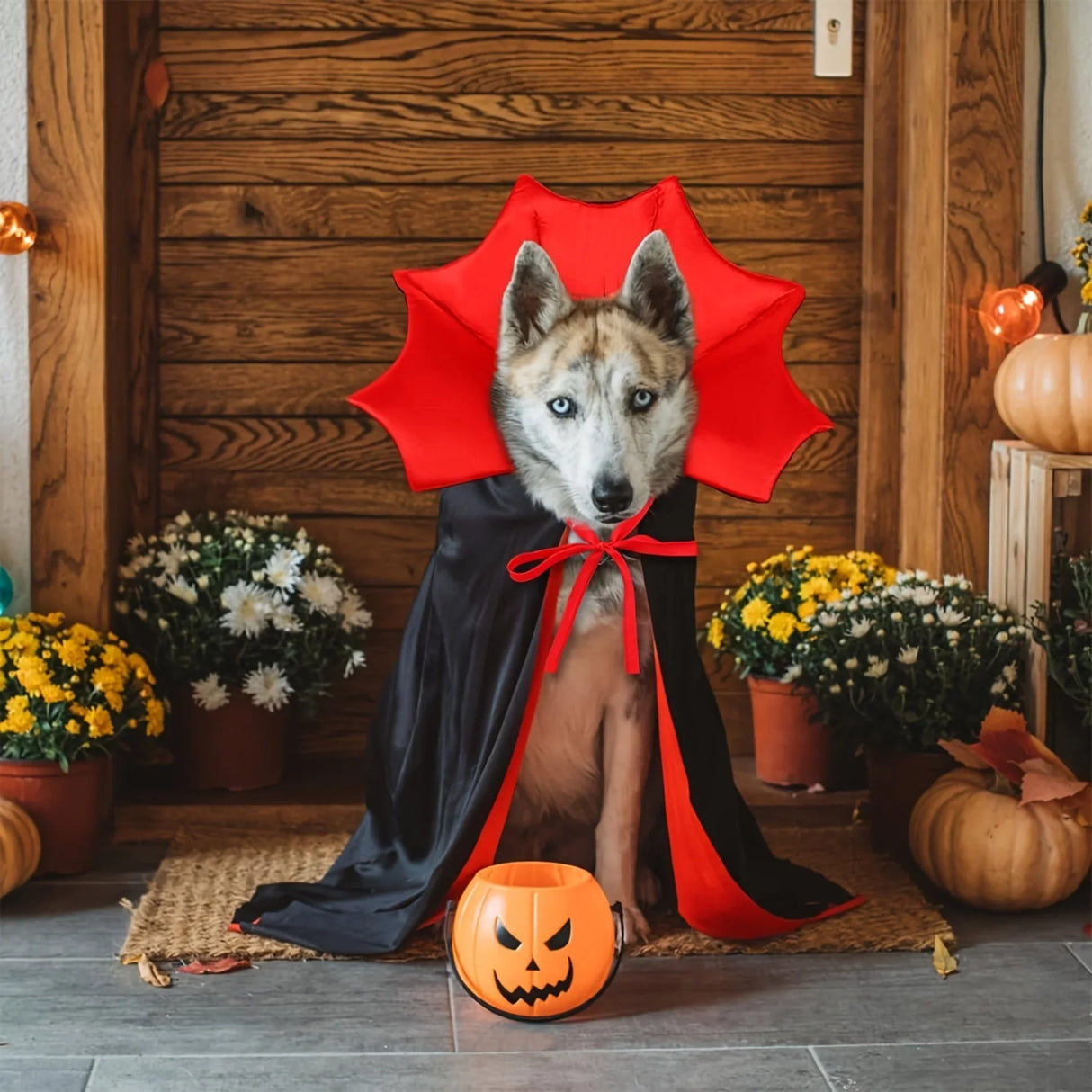 Vampire Devil Dog Costume - Halloween Costumes for Small, Medium, Large Dogs - Red and Black Cloak Cape, Spooky Pet Outfit for Howl-o-ween Night