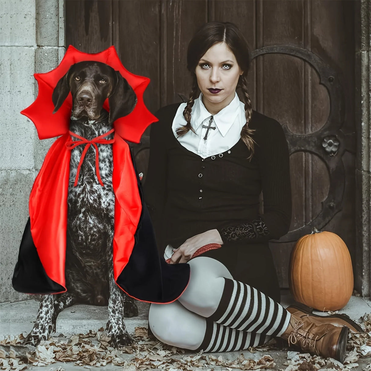 Vampire Devil Dog Costume - Halloween Costumes for Small, Medium, Large Dogs - Red and Black Cloak Cape, Spooky Pet Outfit for Howl-o-ween Night
