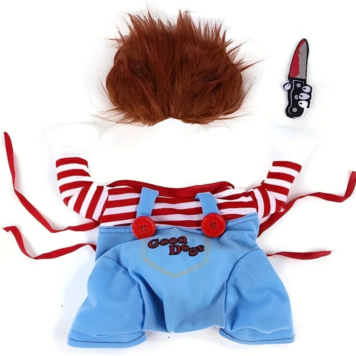 Halloween Deadly Doll Design Pet Dog Costume Halloween Clothes Wig And Knife Novelty Funny Scary Props Outfit Apparel Accessories