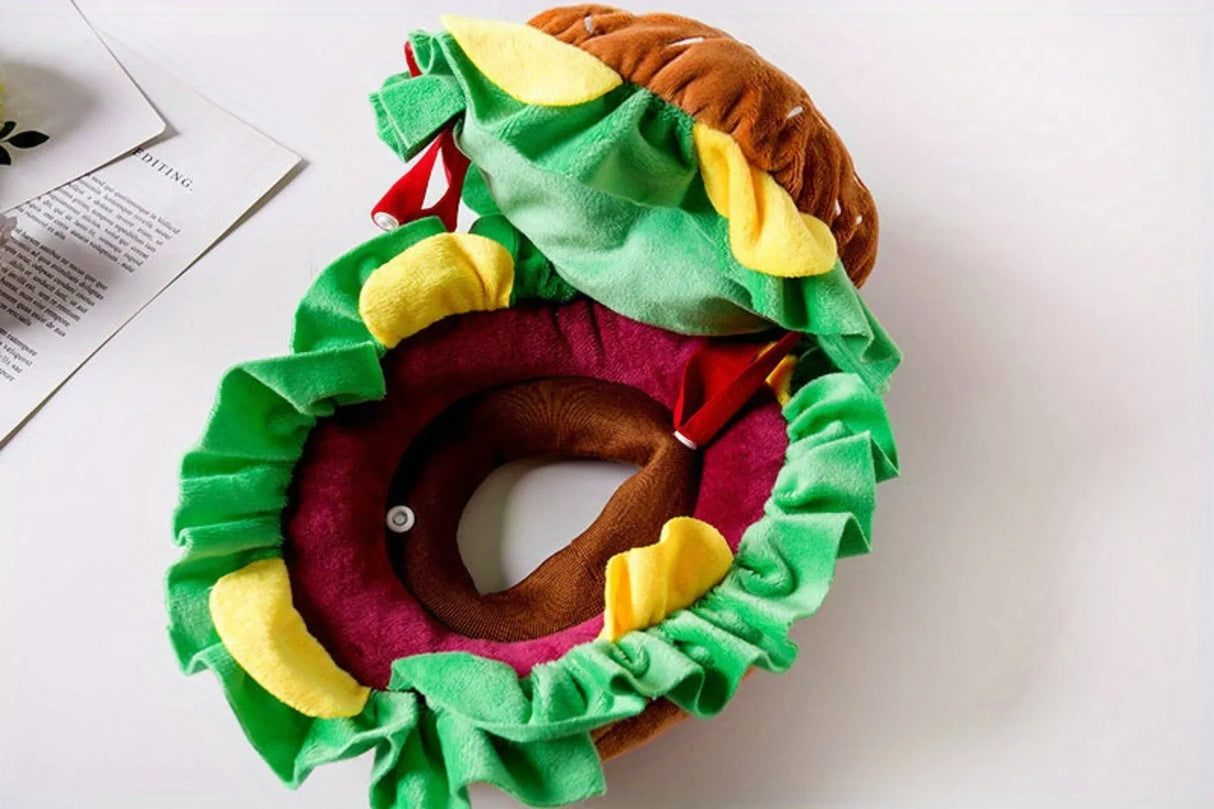 Dog Cat Hamburger Headgear Collar Hat Cartoon Pet Accessories Clothes Funny Costume Elizabethan Ring