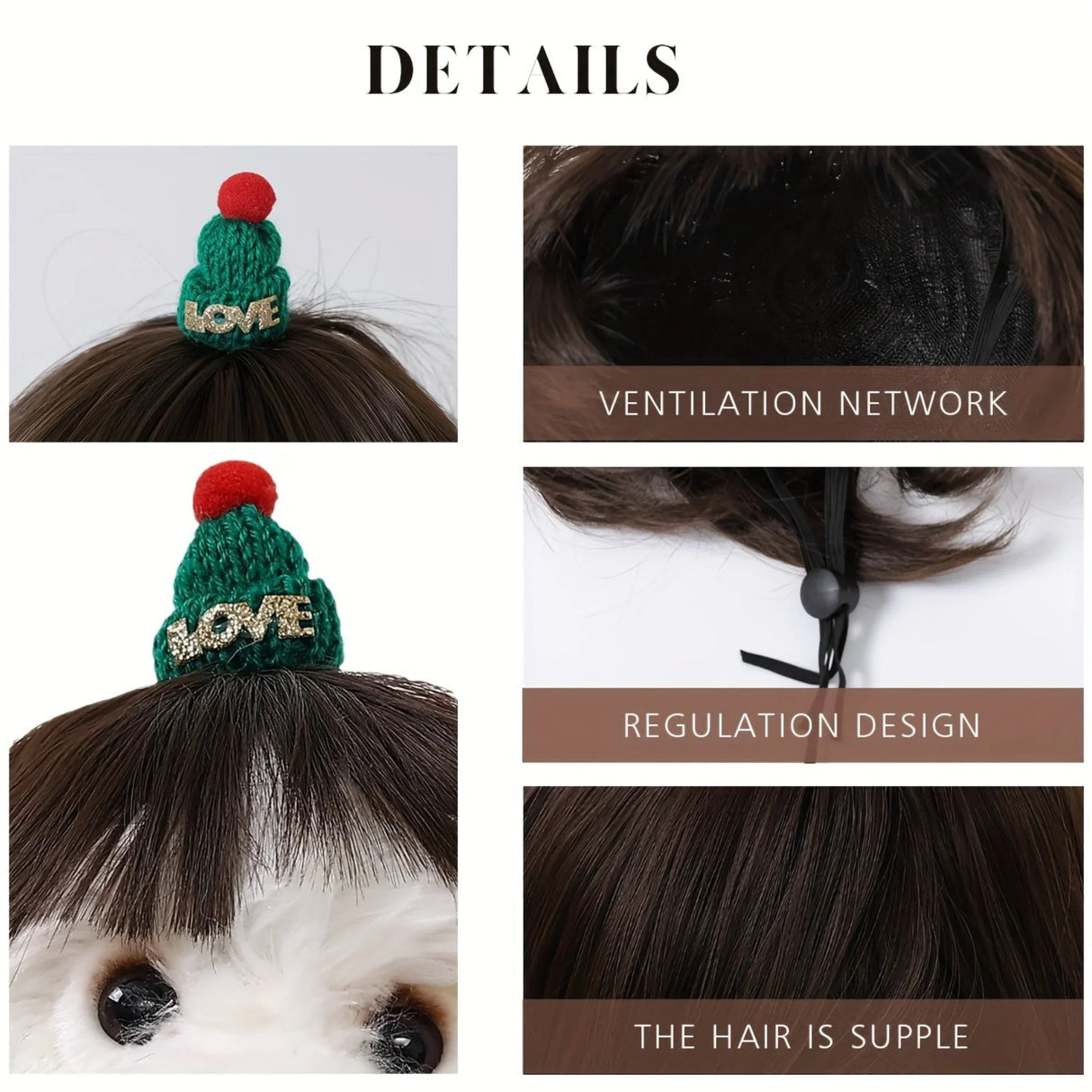 Funny Dog Cat Wig For Small Medium Large Dogs With Free Head Flower, Trimmable Pet Costume Cat Cosplay Decoration For Halloween, Christmas, Parties