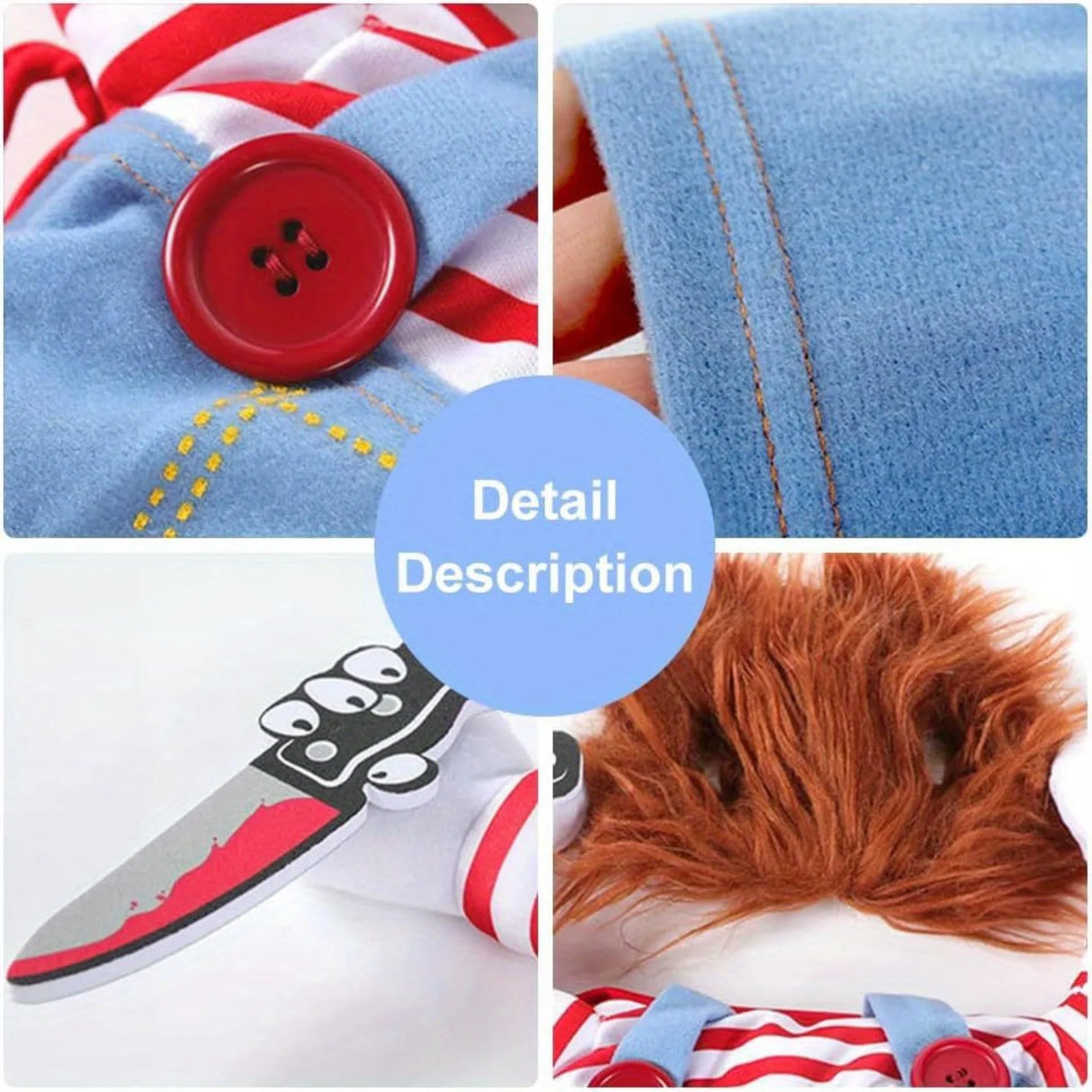 Halloween Deadly Doll Design Pet Dog Costume Halloween Clothes Wig And Knife Novelty Funny Scary Props Outfit Apparel Accessories