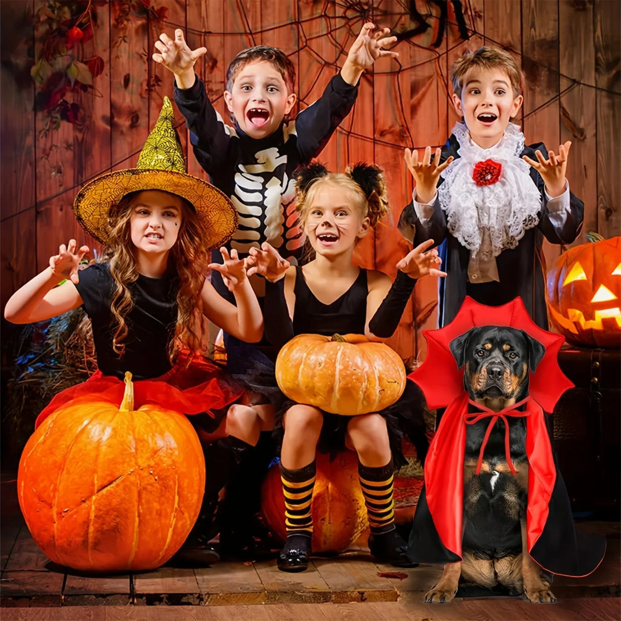 Vampire Devil Dog Costume - Halloween Costumes for Small, Medium, Large Dogs - Red and Black Cloak Cape, Spooky Pet Outfit for Howl-o-ween Night