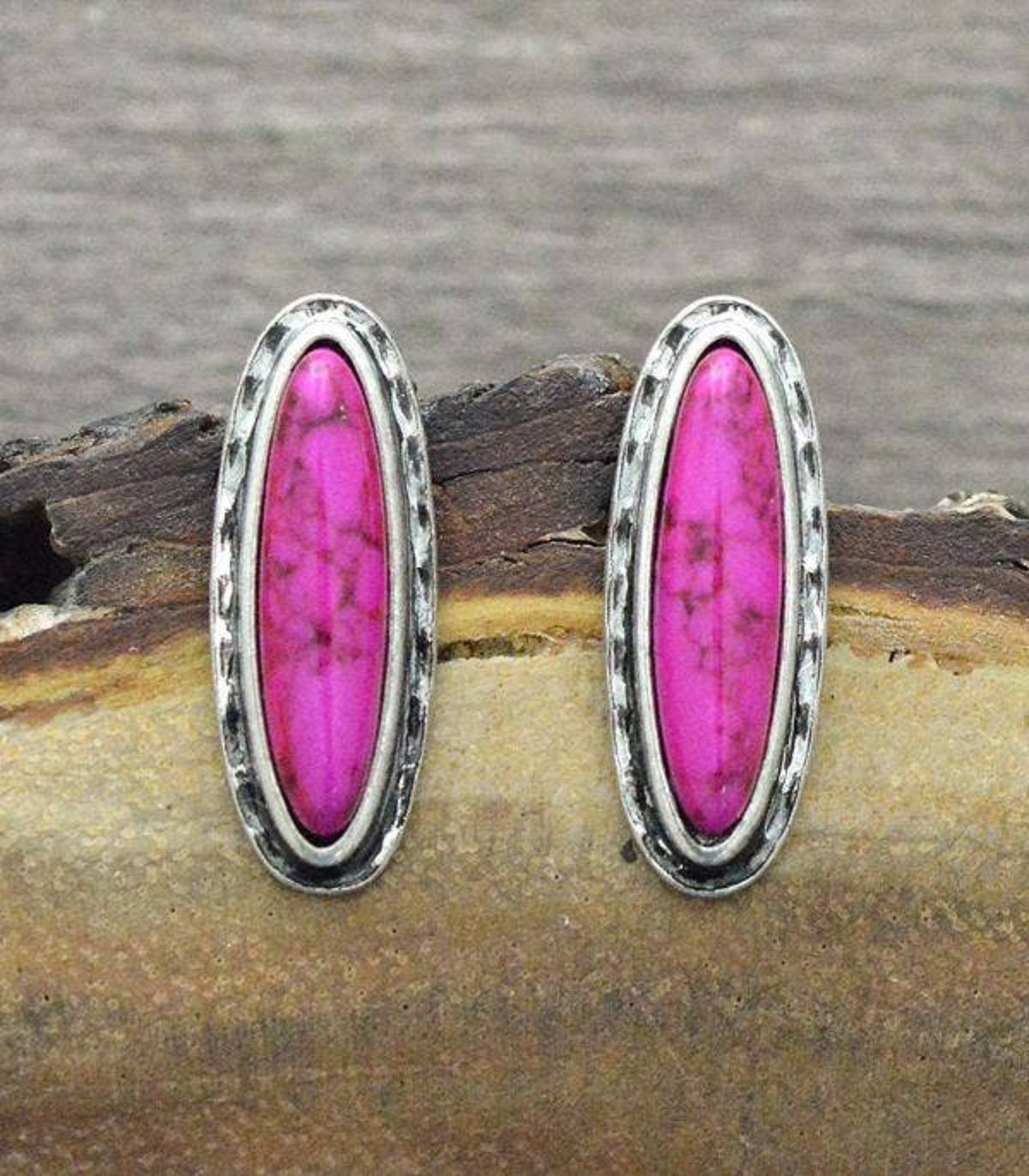 Pink Semi Stone Post Earrings