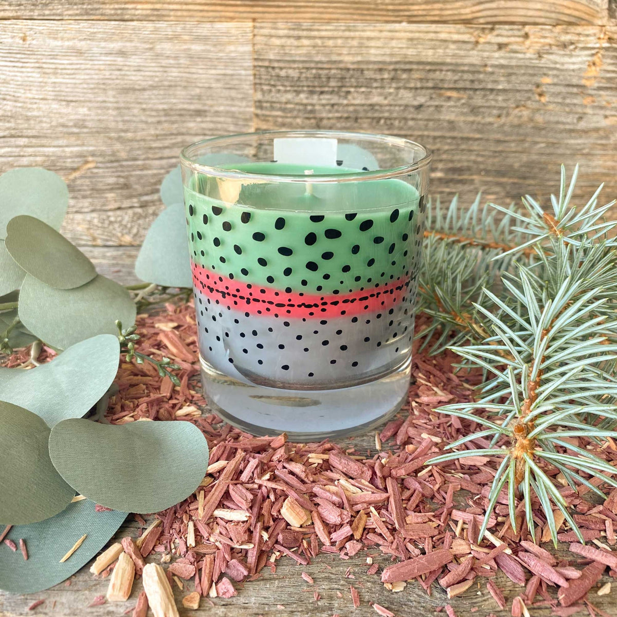Wyoming Rainbow Trout Pattern Candle