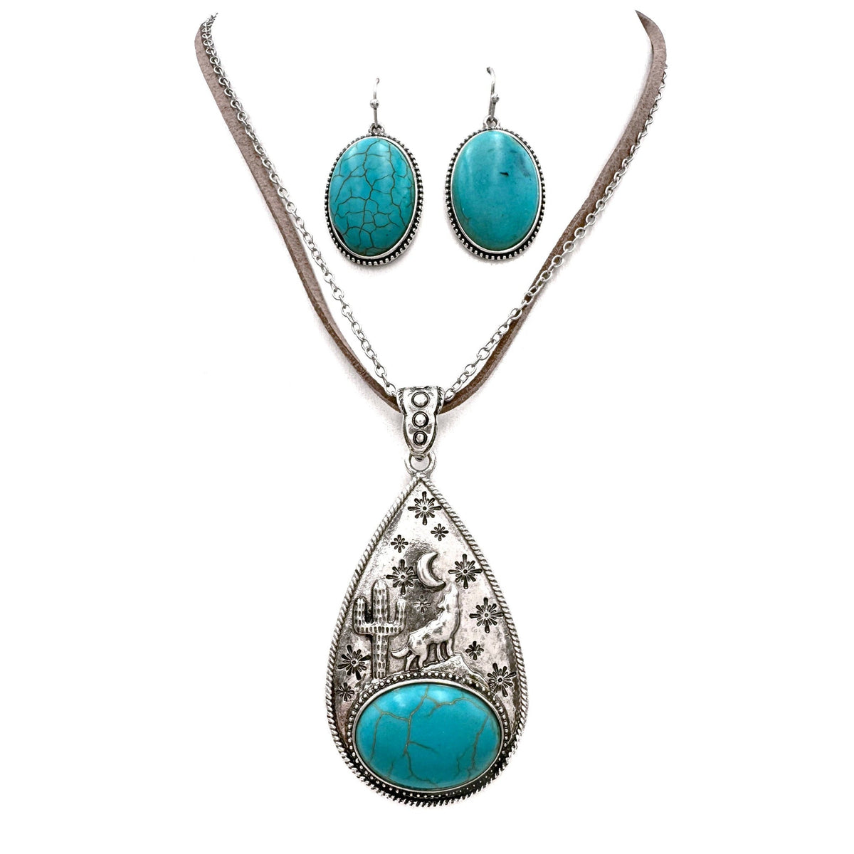 Wolf Moon Turquoise Necklace Earrings Set