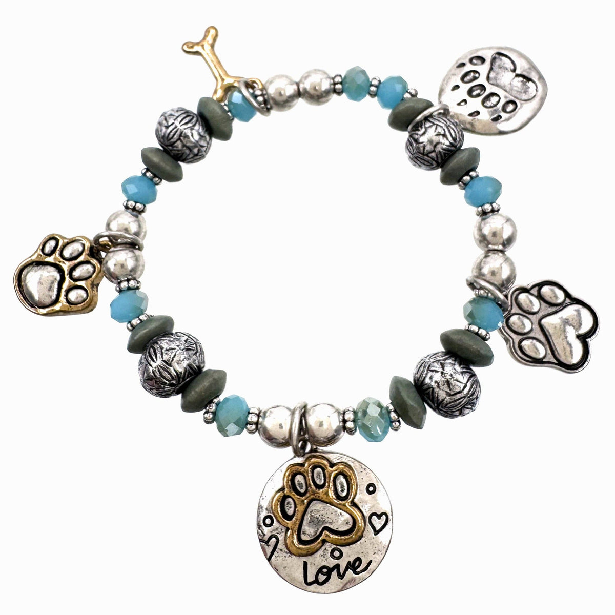 Dog Bone Paw Charms Stretch Bracelet
