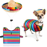 Dog Sombrero Hat Pet Serape Poncho Costume Funny Dog Costume Multicolor Adjustable Mexican Dog Straw Hat Chihuahua Clothes (Small)
