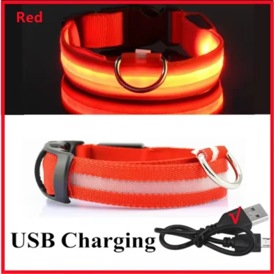 Collar antipérdida para perros de noche, luz LED de carga USB, collar con luz ajustable, luz nocturna de seguridad suave, intermitente, suministros para mascotas