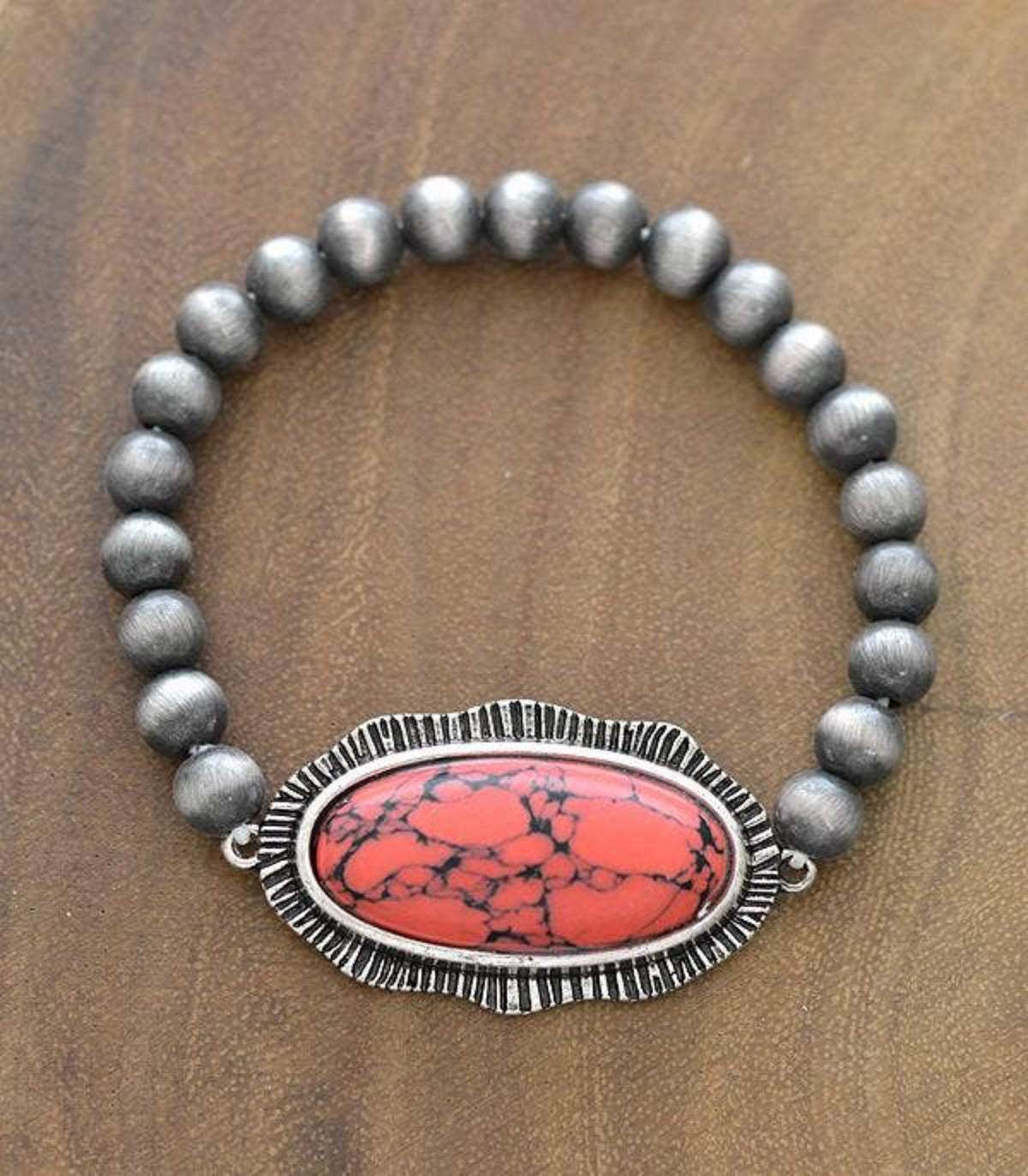 Semi Stone Coral  Pearl Bracelet