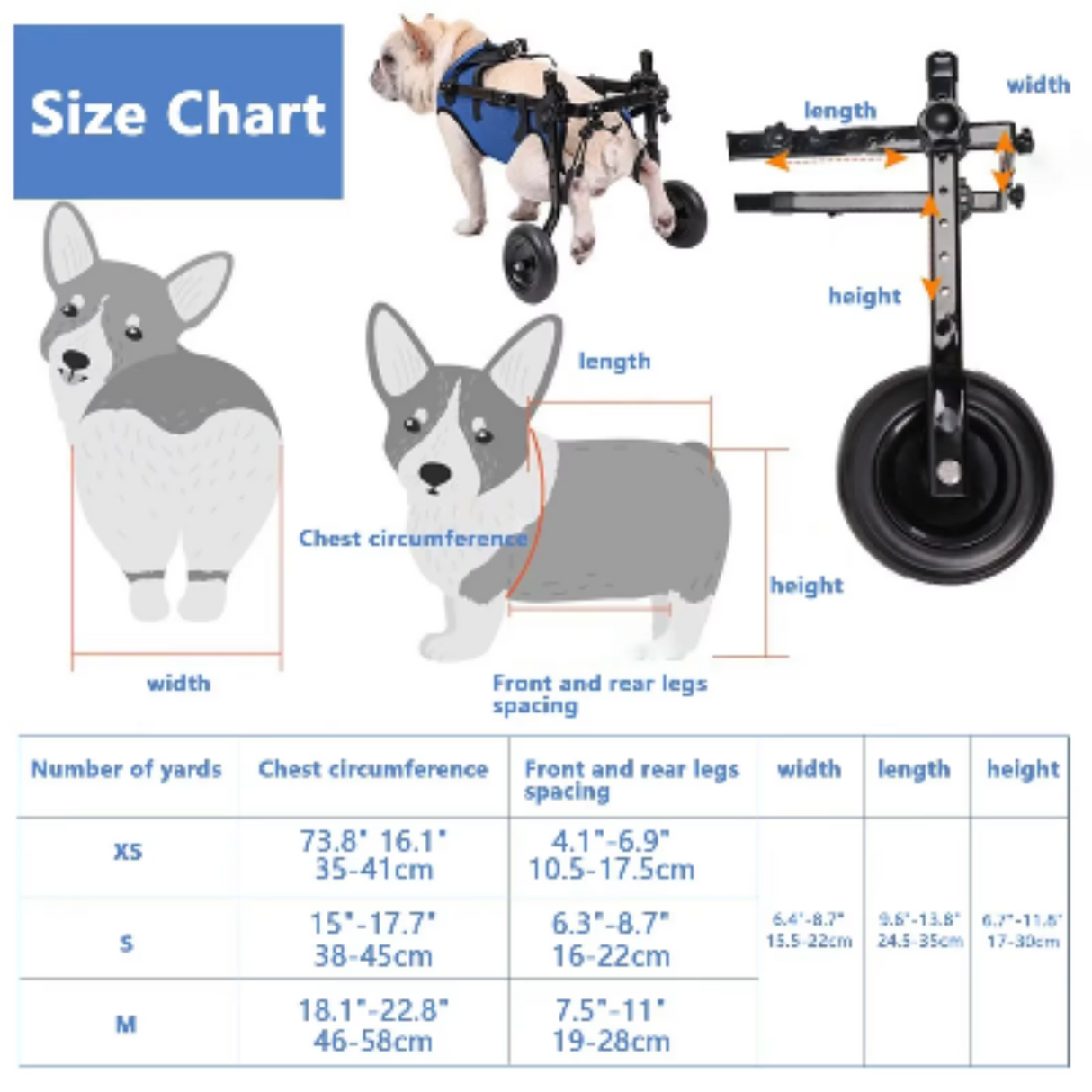 Sillas de ruedas ajustables para perros para patas traseras Carrito para silla de ruedas para perros para soporte de cadera Ayudas de movilidad para mascotas pequeñas Miembros traseros