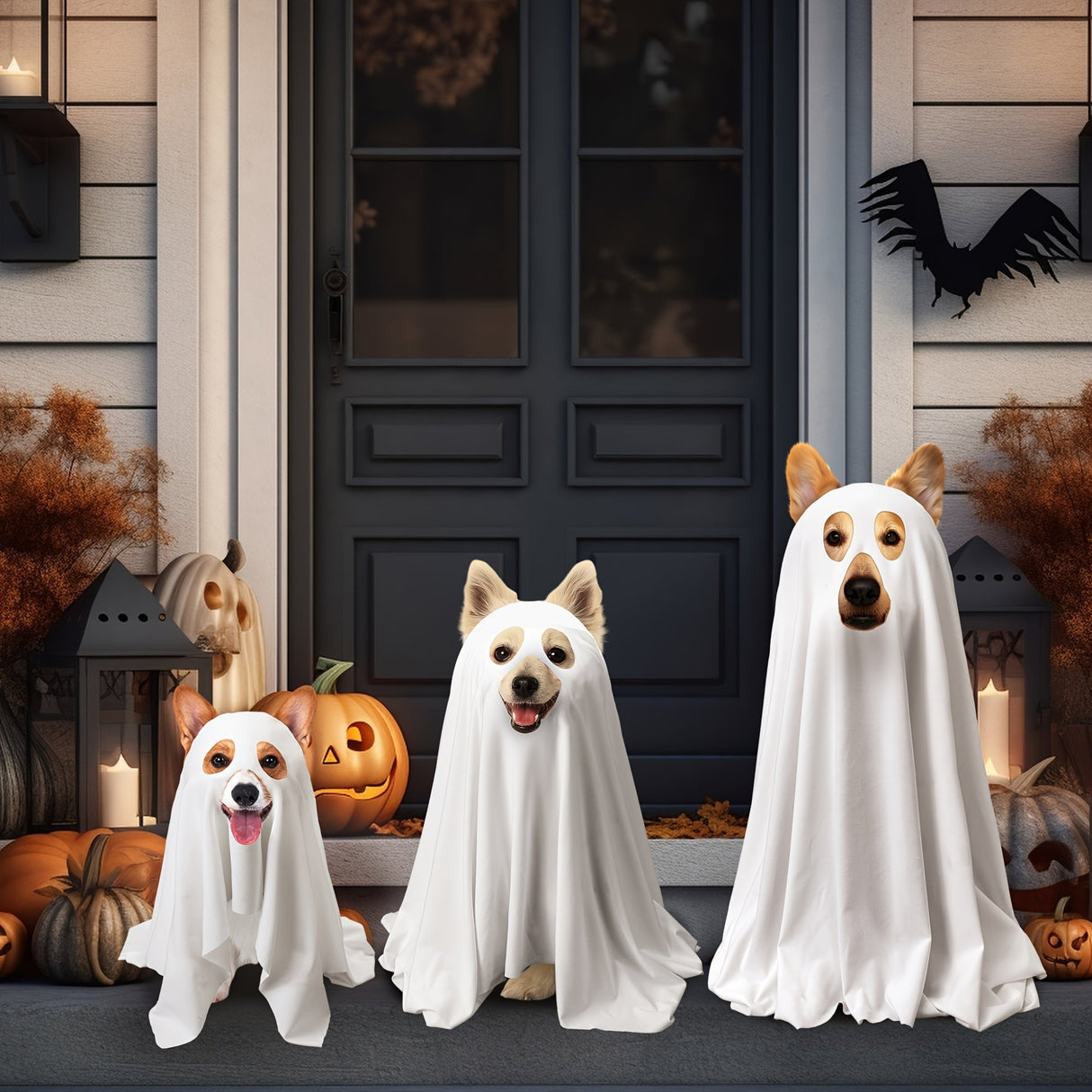 2pcs Halloween Dog Costumes with Non Pumpkin Bags White Ghost Costume for Dog Cat Ghost Cosplay Clothes, Cute Party Cape for Halloween Cosplay Party (Puppy)
