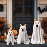 2pcs Halloween Dog Costumes with Non Pumpkin Bags White Ghost Costume for Dog Cat Ghost Cosplay Clothes, Cute Party Cape for Halloween Cosplay Party (Puppy)