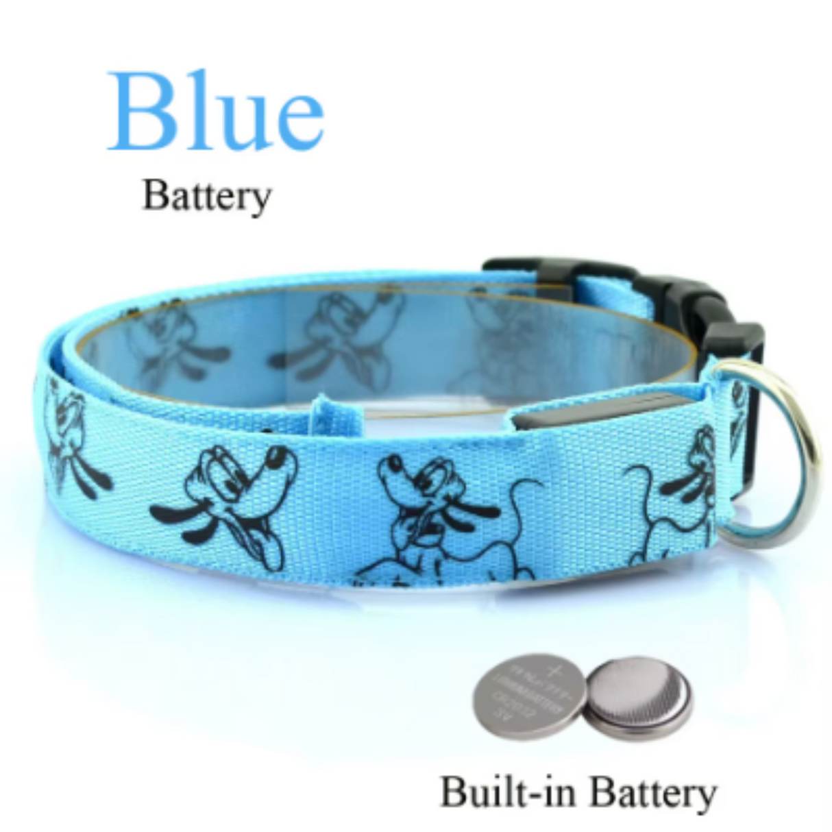 Collar de nailon con luz LED para perros y gatos, con luz intermitente de seguridad nocturna, cadena para la cabeza eléctrica para mascotas, para perros carlinos pequeños y medianos