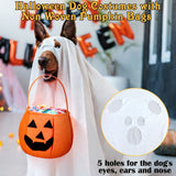 2pcs Halloween Dog Costumes with Non Pumpkin Bags White Ghost Costume for Dog Cat Ghost Cosplay Clothes, Cute Party Cape for Halloween Cosplay Party (Puppy)