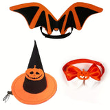 3pcs Pet Festival Decoration Include Bat Wings Pumpkin Cap Tie, Fashionable Props Decorative, Pet Photography Props, for Party Packs