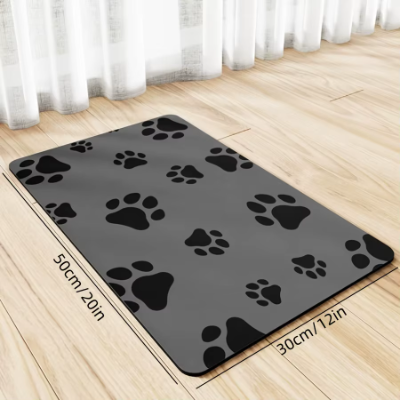 Alfombrilla de alimentación para perros de secado rápido y absorbente, antideslizante y antiadherente con diseño de huella de pata, adecuada para cuencos de comida y agua