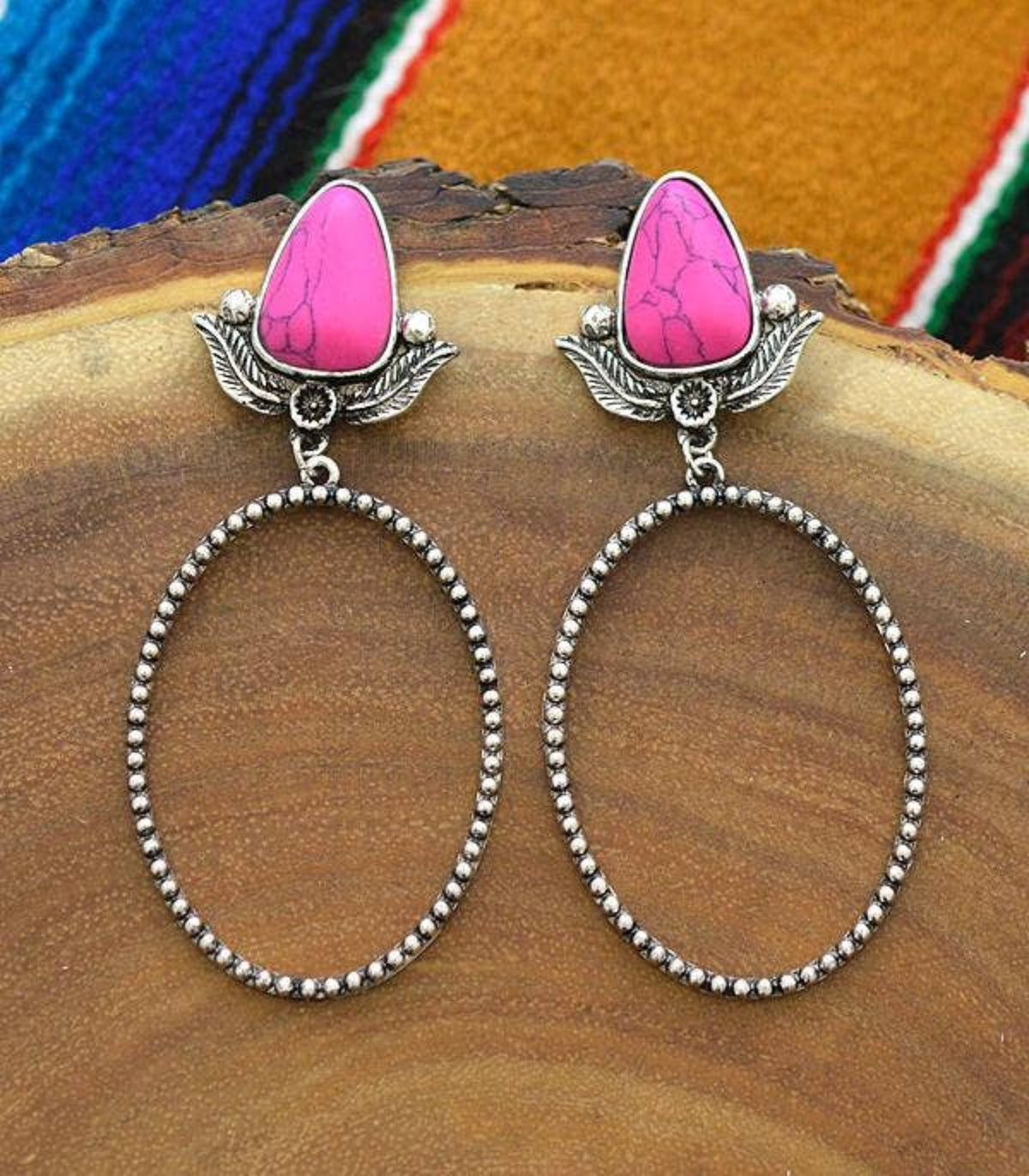 Pink Semi Stone Post Earrings