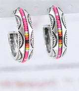 Aztec Pink Seed Bead Hoop Earrings