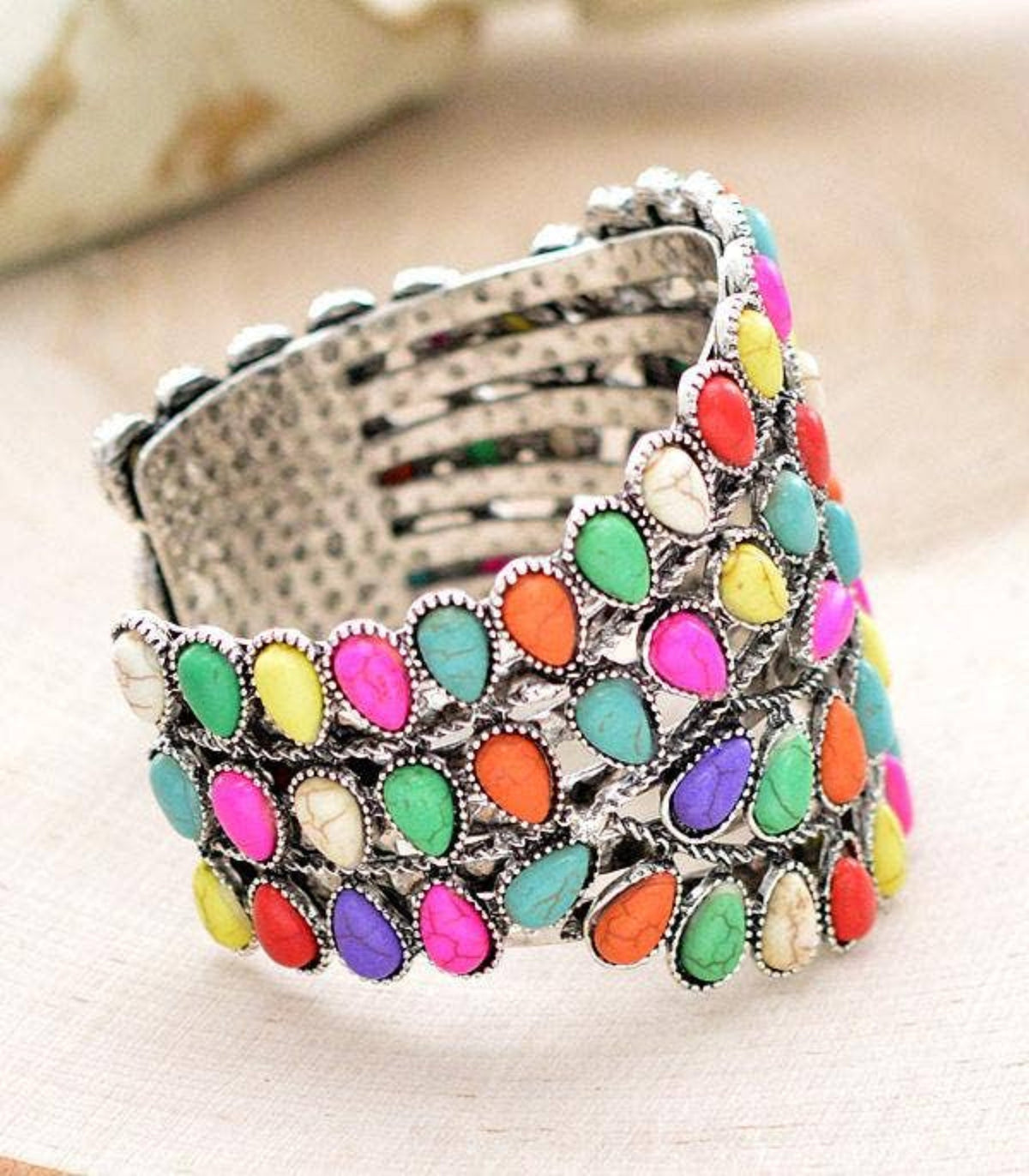 Multi Color Semi Stone Statement Bracelet