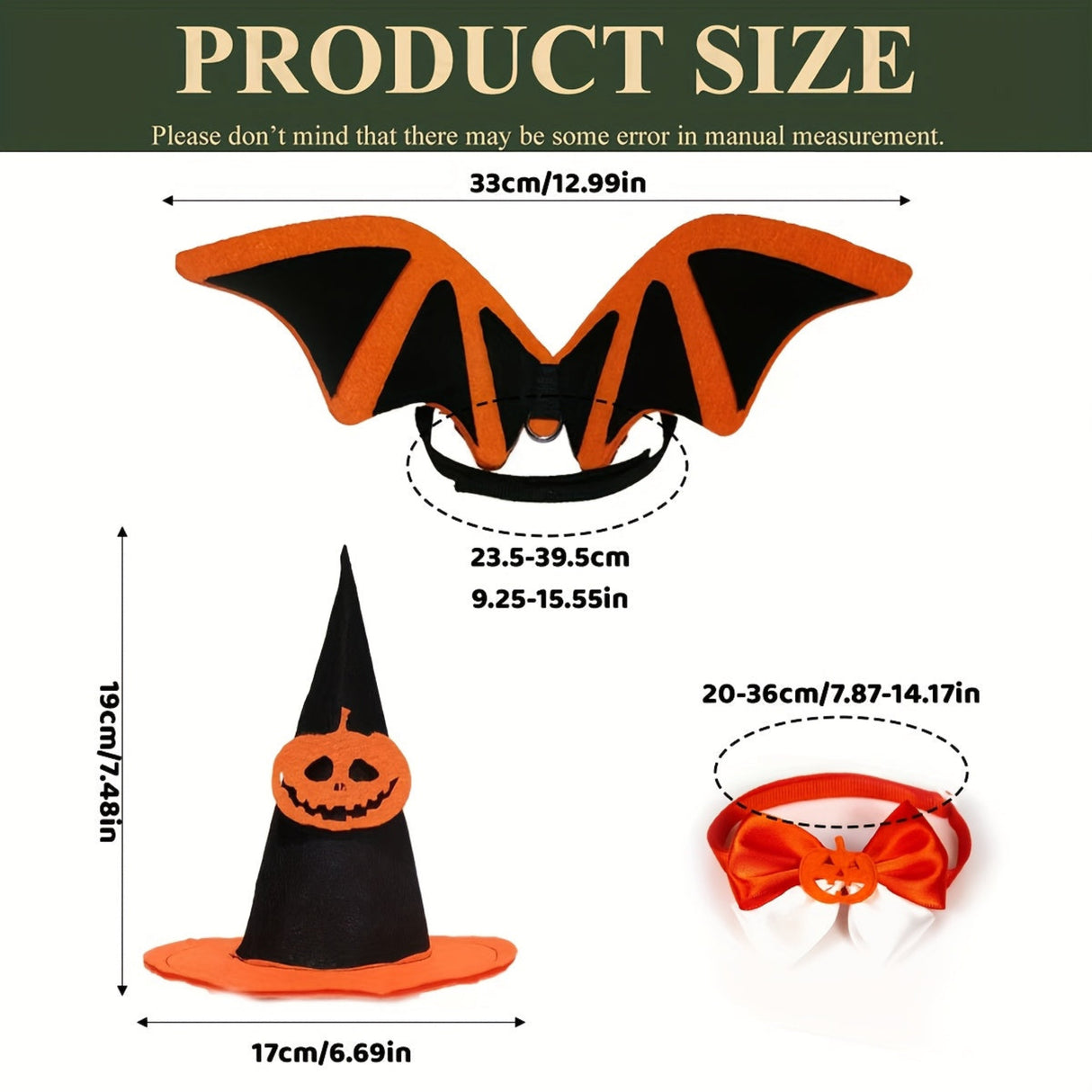3pcs Pet Festival Decoration Include Bat Wings Pumpkin Cap Tie, Fashionable Props Decorative, Pet Photography Props, for Party Packs
