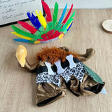 Vibrant Indian-Inspired Dog & Cat Costume with Feathered Headpiece - Colorful Polyester Transformation Costume for Halloween, Pet Parades & Themed Events, Dog Costume, Themed Event Attire, Traditional Attire, Durable Petwear