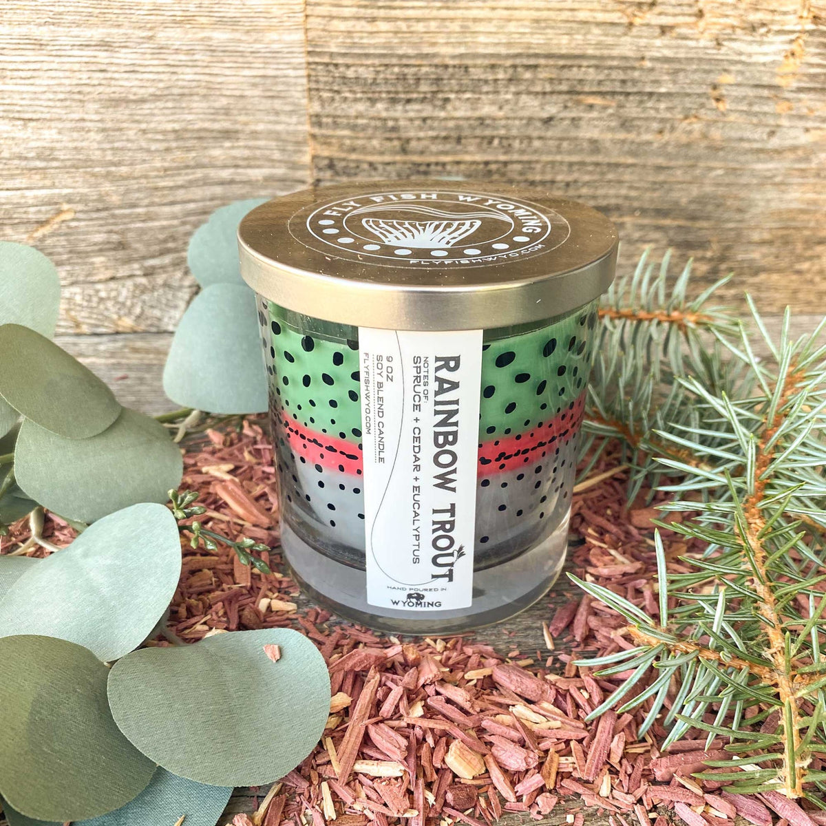 Wyoming Rainbow Trout Pattern Candle