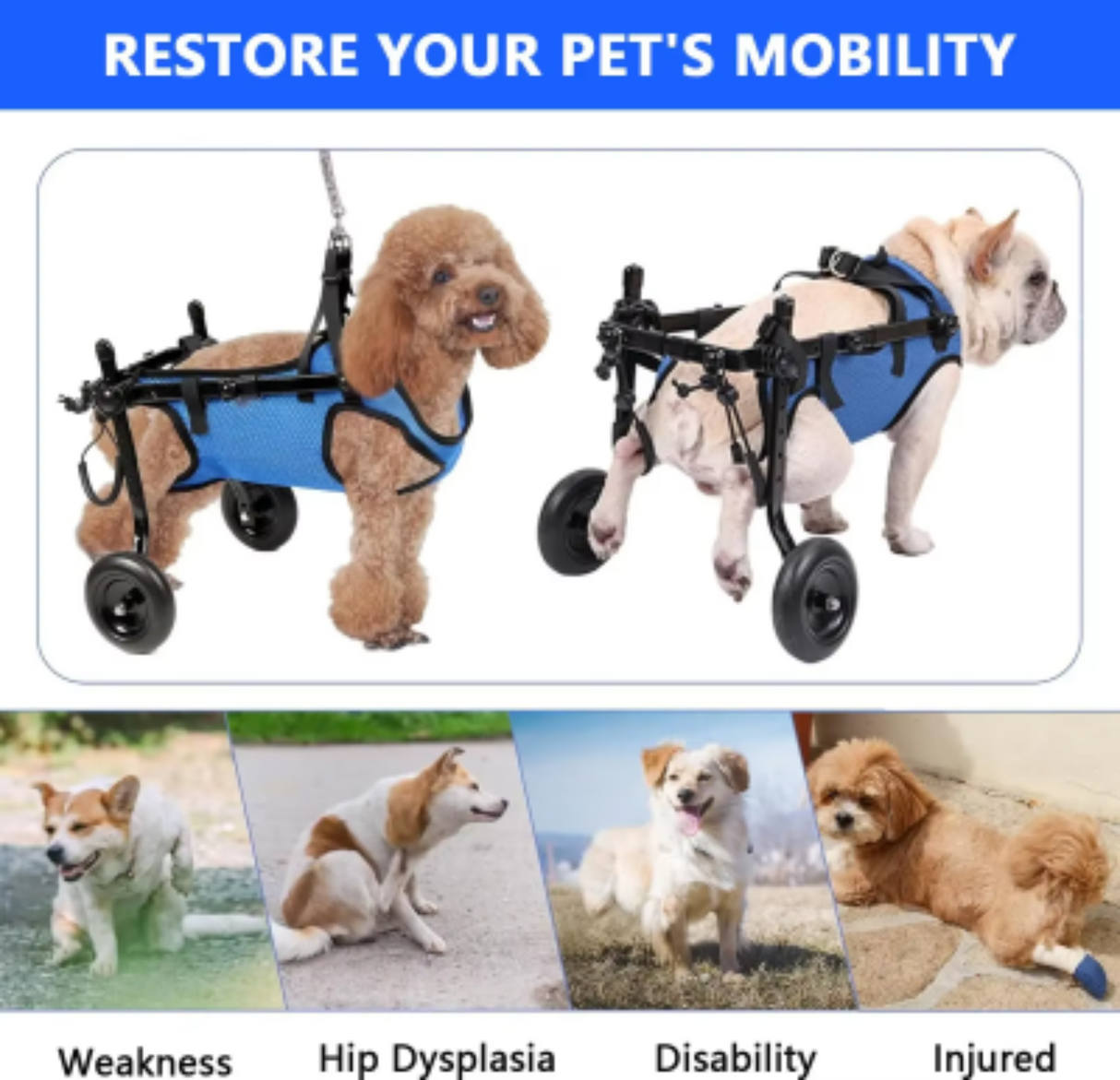 Adjustable Dog Wheelchairs for Back Legs Dog Wheelchair Cart for Hip Support Mobility Aids for Small Pets Hind Limbs