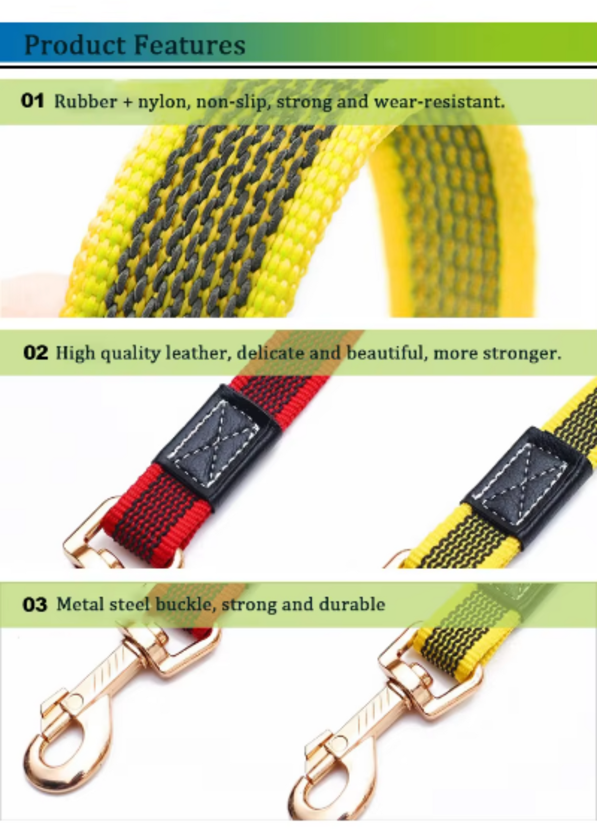 150cm Durable Dog Leash Pet Lead Non-Slip Rubber Pet Training Leash for Medium Large Dogs Outdoor Walking Dog Traction Rope