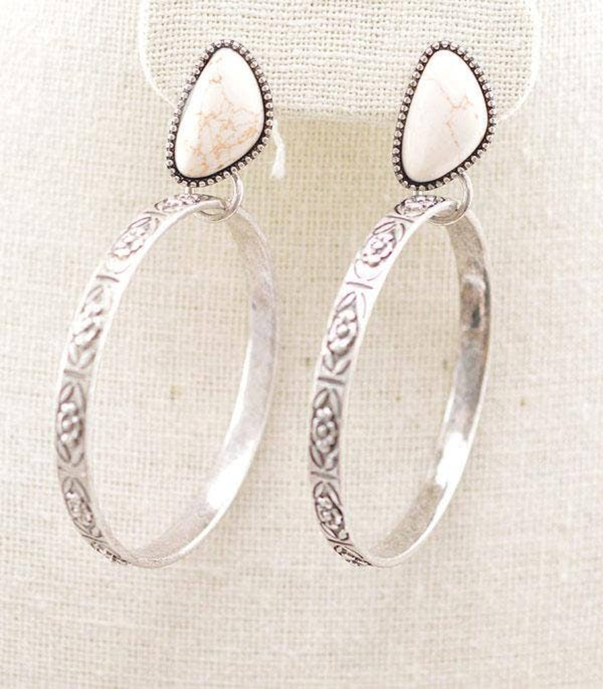 Stone Post Hoop Earrings Natural