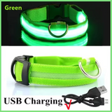 Collar antipérdida para perros de noche, luz LED de carga USB, collar con luz ajustable, luz nocturna de seguridad suave, intermitente, suministros para mascotas