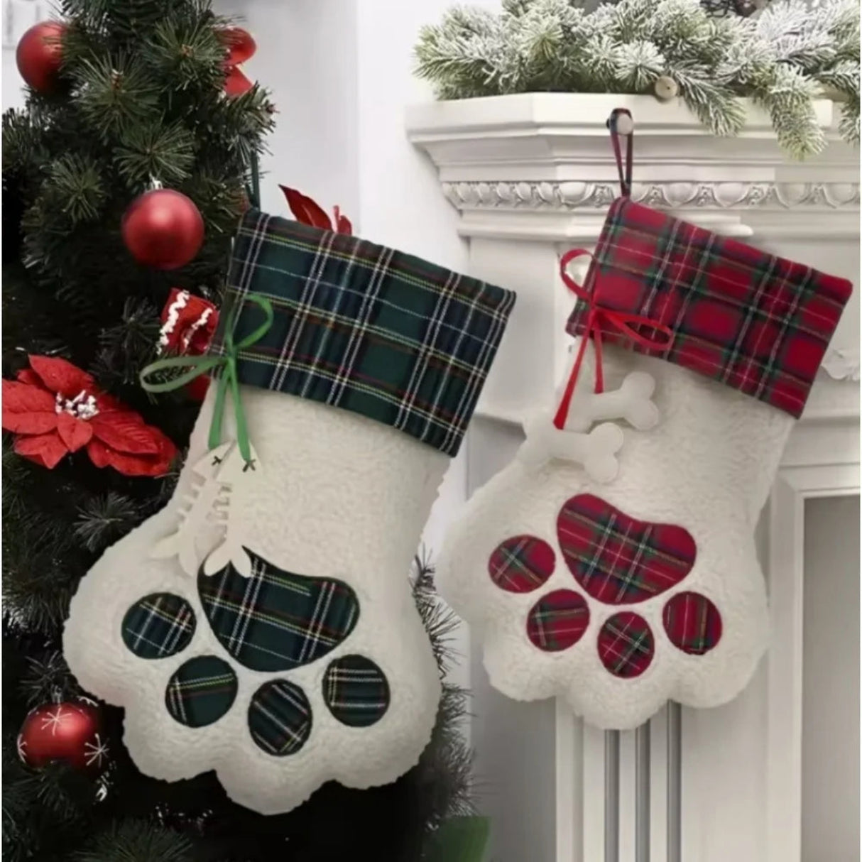 Christmas Stockings Christmas Decoration Gifts for Family, Santa, Holiday, Pet, Dog Paw Stockings