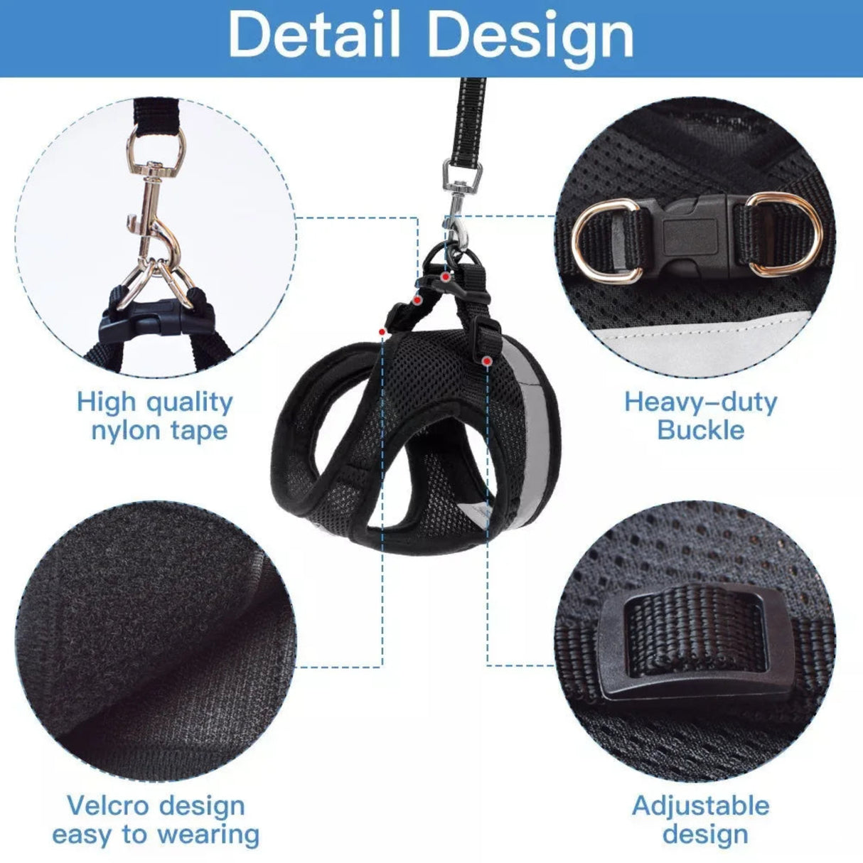 Breathable Cat Harness And Leash Escape Proof Pet Clothes Kitten Puppy Dogs Vest Adjustable Easy Control Reflective Cat Harness