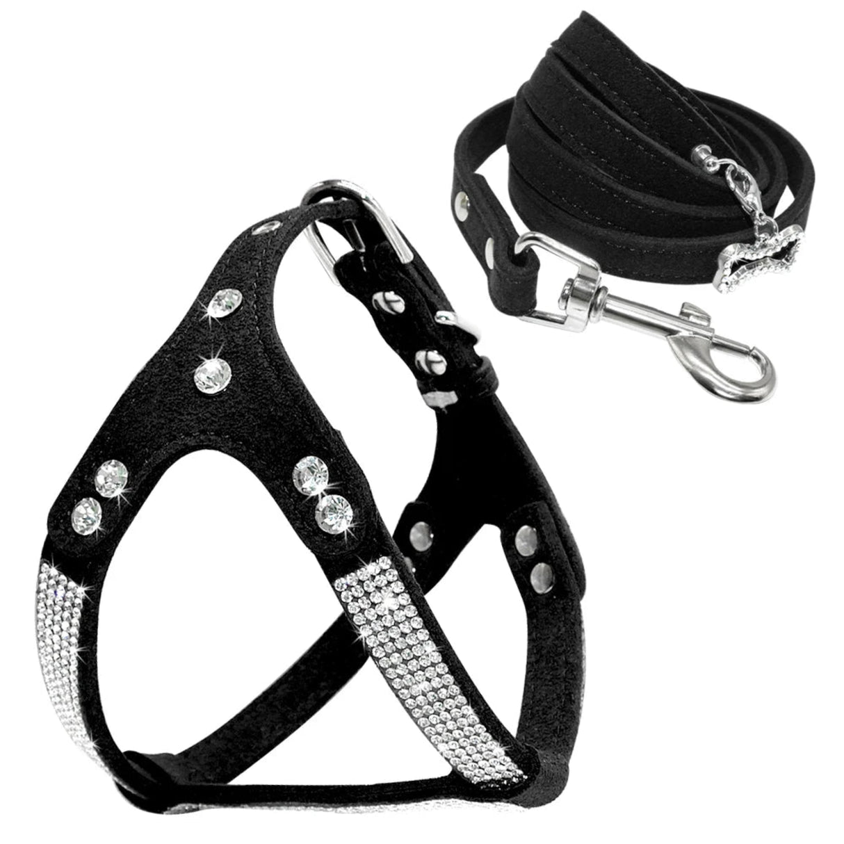 Rhinestone French Bulldog Harness Bling Suede Leather Puppy Dogs Harness Crystal Cat Small Dog Vest S M L  for Chihuahua Poodle