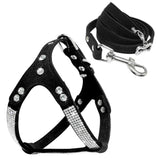 Rhinestone French Bulldog Harness Bling Suede Leather Puppy Dogs Harness Crystal Cat Small Dog Vest S M L  for Chihuahua Poodle