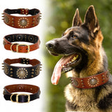 Collar de cuero duradero con tachuelas y pinchos para perros, ajustable para perros medianos y grandes, Pitbull L XL 