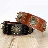 Durable Leather Dog Collar Cool Spiked Studded Pet Dogs Collars Adjustable for Medium Large Dogs Pitbull L XL