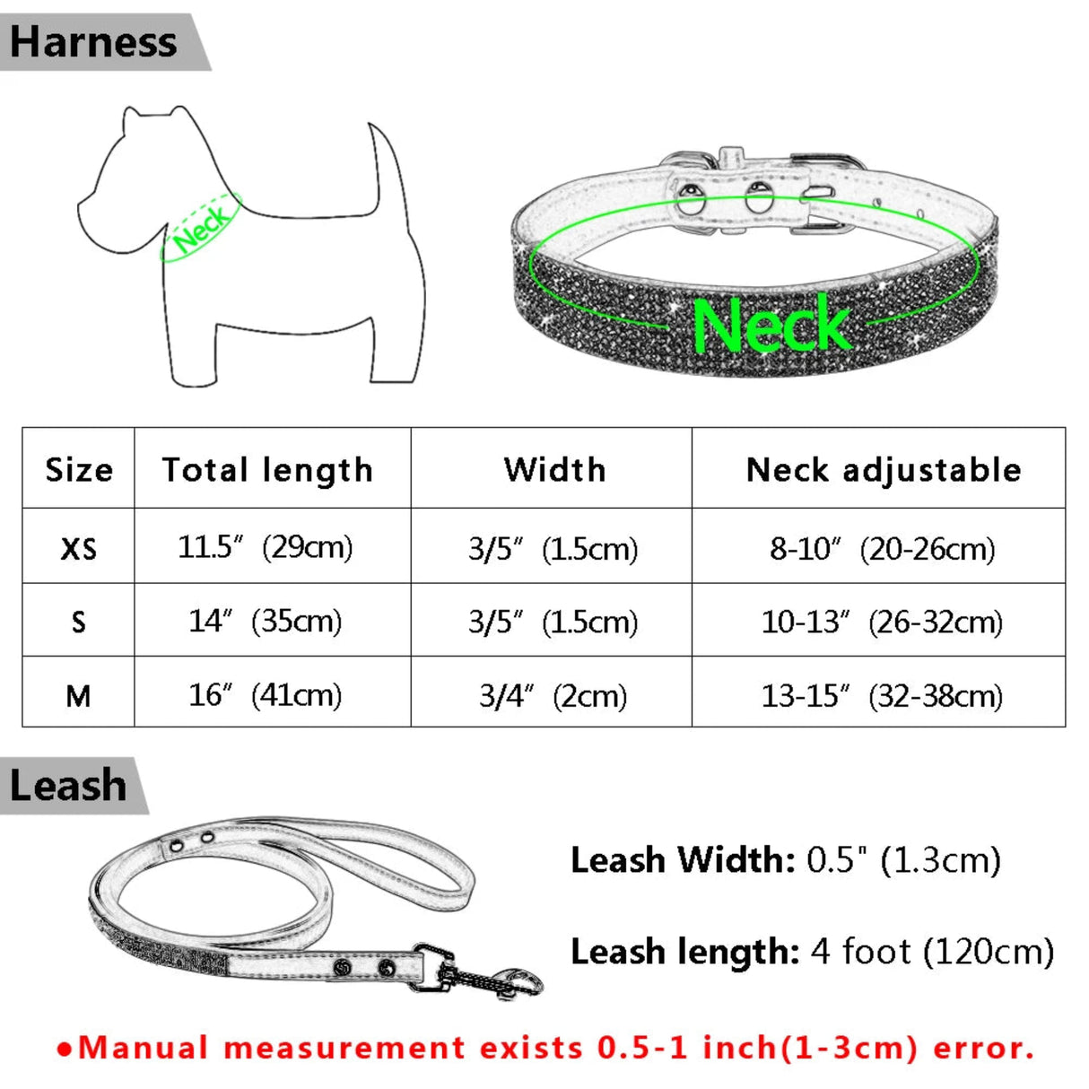 Didog - Juego de collar y correa de piel de gamuza para cachorros y perros, ajustable, con diamantes de imitación, para gatos, correas para caminar para mascotas pequeñas y medianas, talla XS y SM 