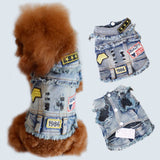 Vintage Washed Denim Jacket for Pets, Lapel Vests, Cool Blue Coat, Small and Medium Puppy Clothes, Classic Hoodie