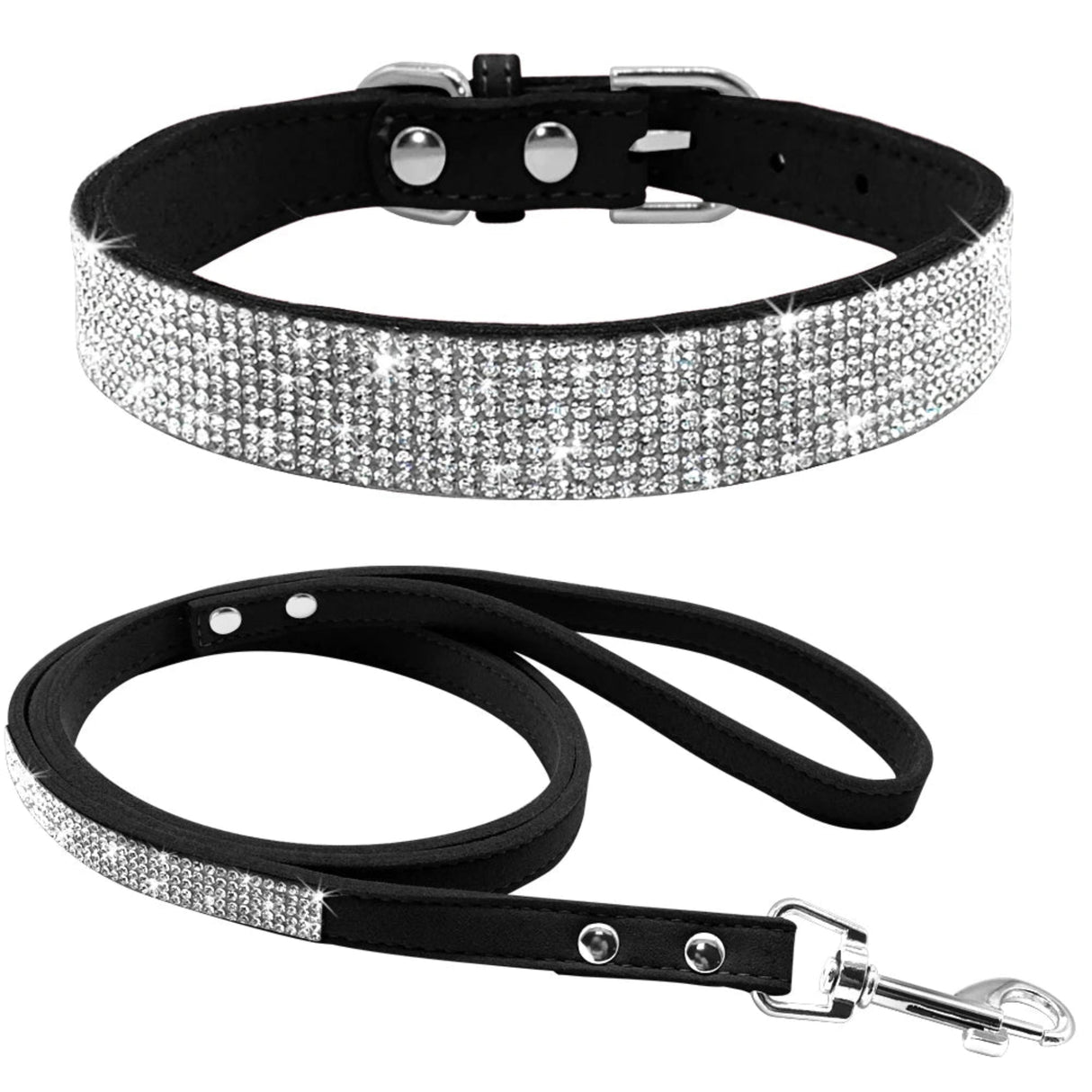 Didog - Juego de collar y correa de piel de gamuza para cachorros y perros, ajustable, con diamantes de imitación, para gatos, correas para caminar para mascotas pequeñas y medianas, talla XS y SM 