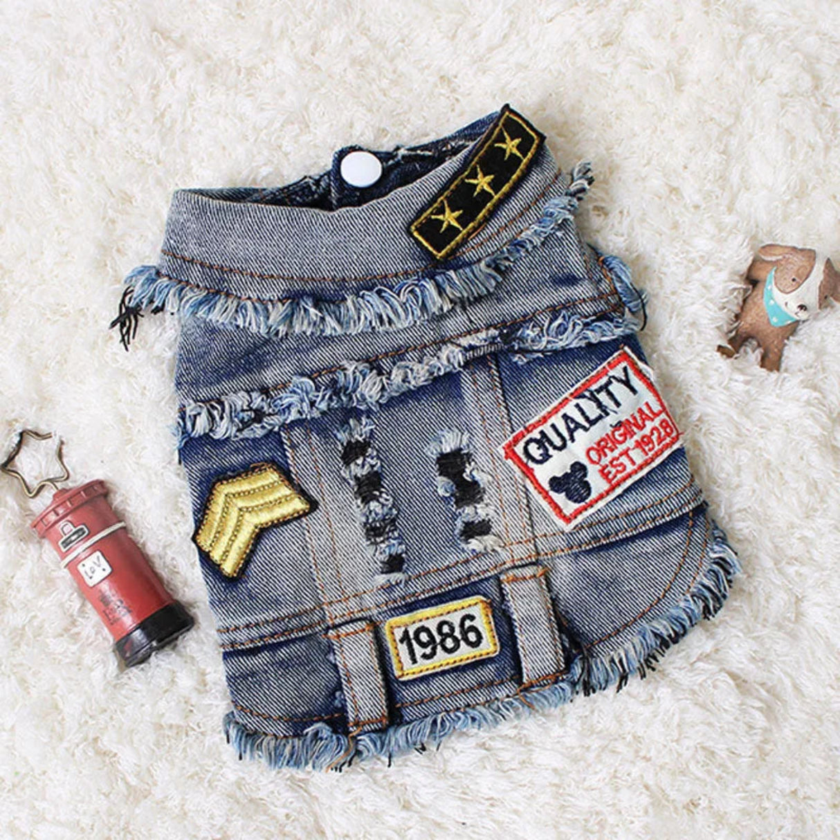 Vintage Washed Denim Jacket for Pets, Lapel Vests, Cool Blue Coat, Small and Medium Puppy Clothes, Classic Hoodie