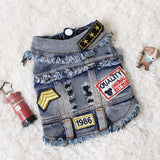 Vintage Washed Denim Jacket for Pets, Lapel Vests, Cool Blue Coat, Small and Medium Puppy Clothes, Classic Hoodie