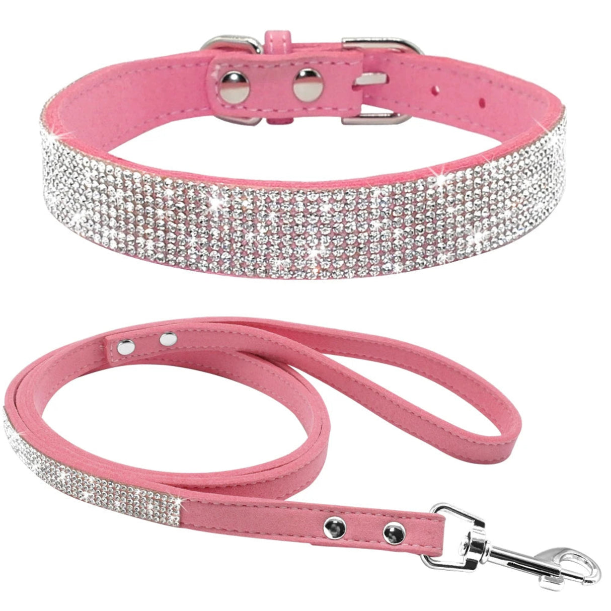 Didog Suede Leather Puppy Dog Collar Leash Set Adjustable Rhinestone Cat Collars Walking Leashes For Small Medium Pets XS S M