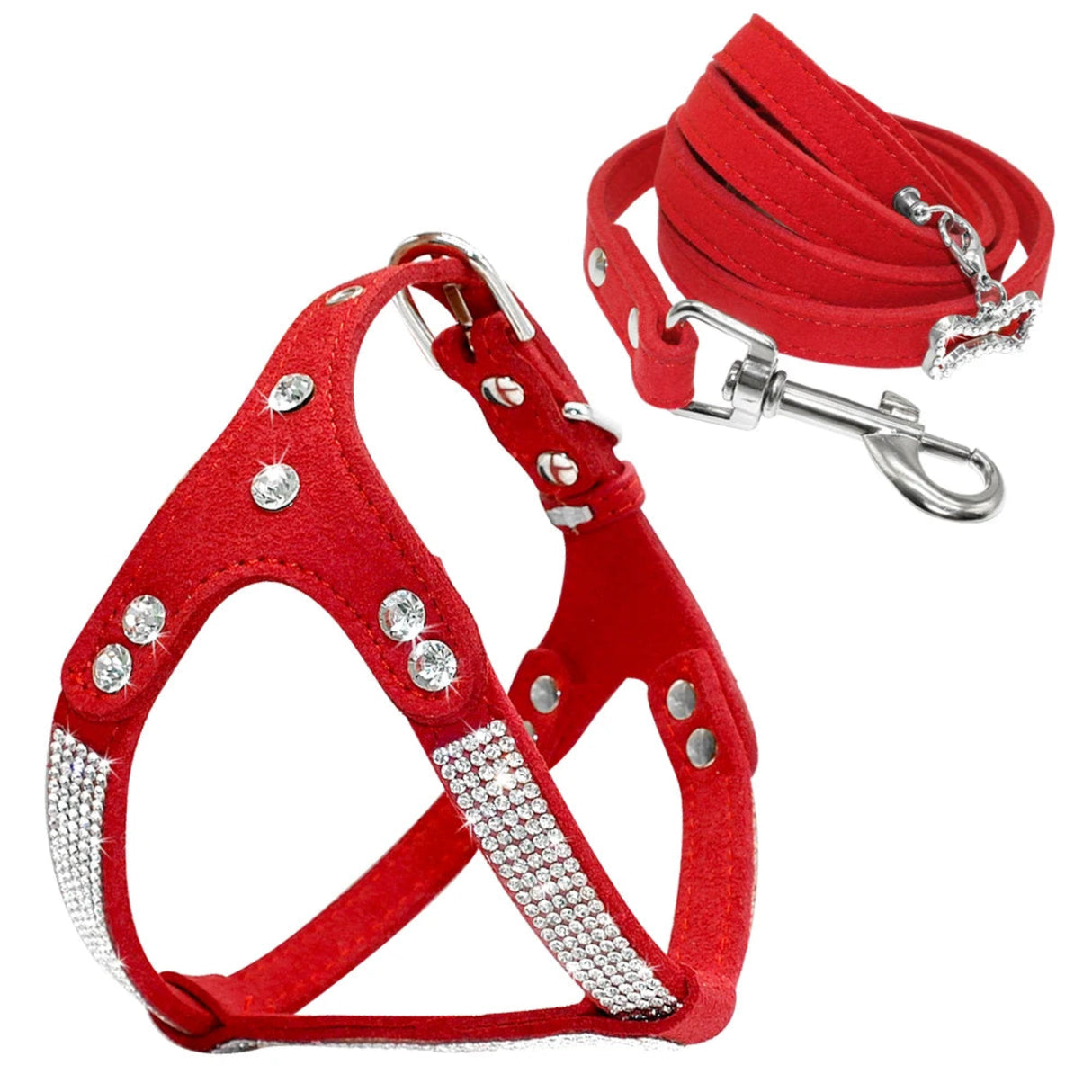 Rhinestone French Bulldog Harness Bling Suede Leather Puppy Dogs Harness Crystal Cat Small Dog Vest S M L  for Chihuahua Poodle